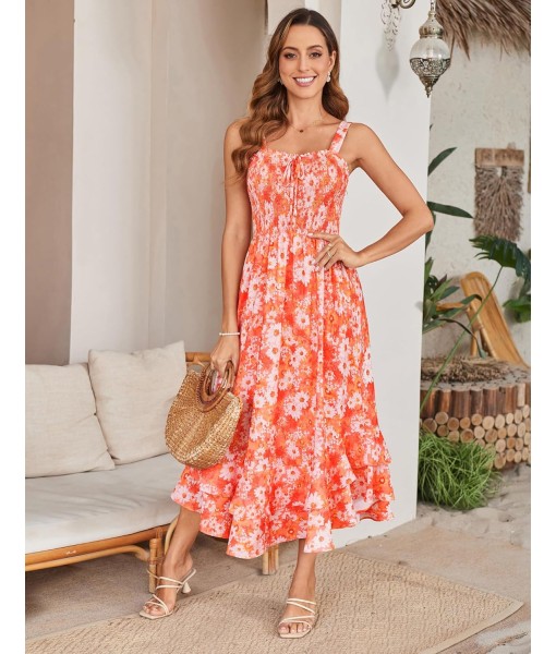 GRACE KARIN Women's 2025 Summer Floral Boho Dress Square Neck Strapped Swing A Line Sundress Beach Long Maxi Outfits