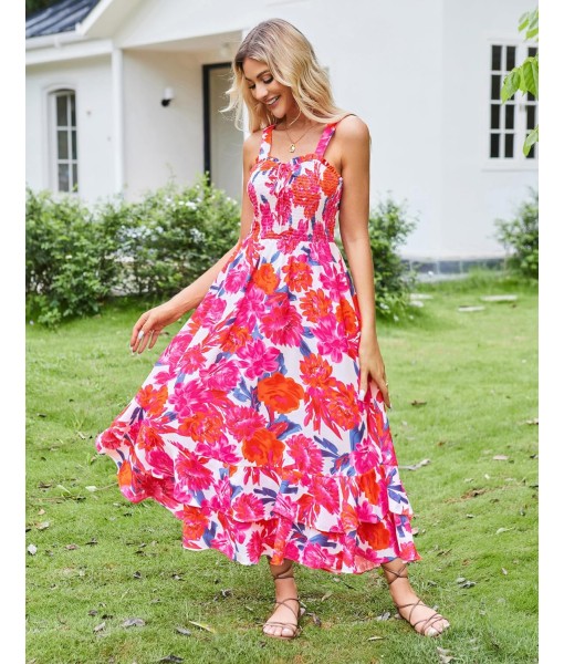 GRACE KARIN Women's 2025 Summer Floral Boho Dress Square Neck Strapped Swing A Line Sundress Beach Long Maxi Outfits
