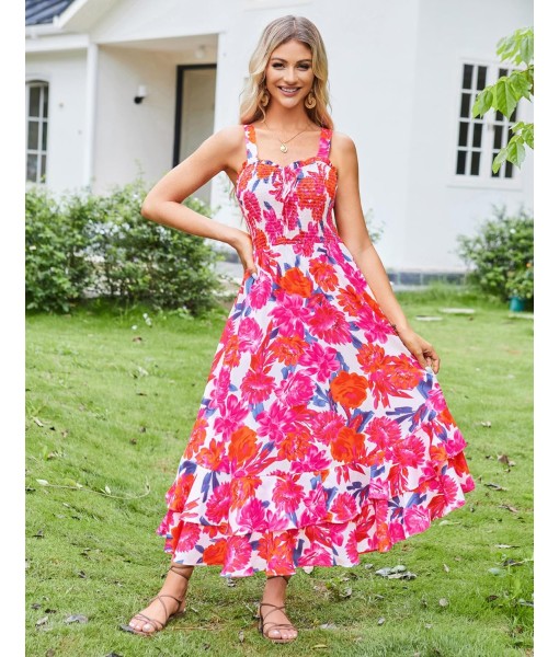 GRACE KARIN Women's 2025 Summer Floral Boho Dress Square Neck Strapped Swing A Line Sundress Beach Long Maxi Outfits