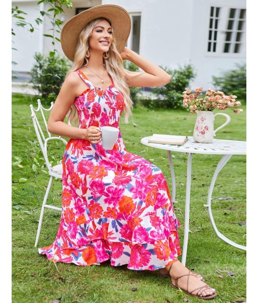GRACE KARIN Women's 2025 Summer Floral Boho Dress Square Neck Strapped Swing A Line Sundress Beach Long Maxi Outfits