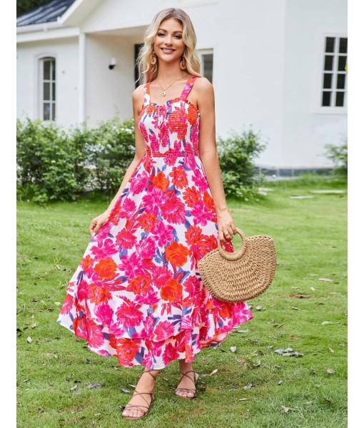 GRACE KARIN Women's 2025 Summer Floral Boho Dress Square Neck Strapped Swing A Line Sundress Beach Long Maxi Outfits
