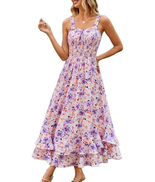 GRACE KARIN Women's 2025 Summer Floral Boho Dress Square Neck Strapped Swing A Line Sundress Beach Long Maxi Outfits