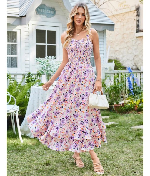 GRACE KARIN Women's 2025 Summer Floral Boho Dress Square Neck Strapped Swing A Line Sundress Beach Long Maxi Outfits