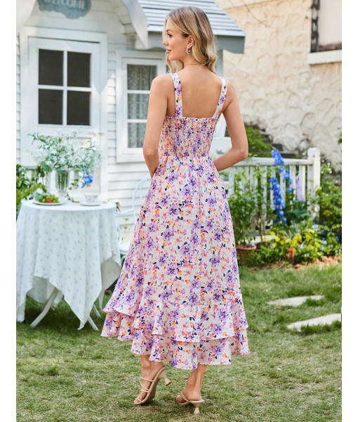 GRACE KARIN Women's 2025 Summer Floral Boho Dress Square Neck Strapped Swing A Line Sundress Beach Long Maxi Outfits
