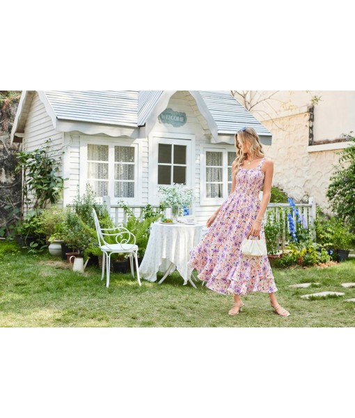 GRACE KARIN Women's 2025 Summer Floral Boho Dress Square Neck Strapped Swing A Line Sundress Beach Long Maxi Outfits