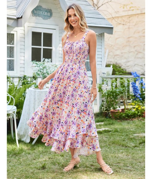 GRACE KARIN Women's 2025 Summer Floral Boho Dress Square Neck Strapped Swing A Line Sundress Beach Long Maxi Outfits