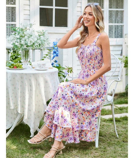 GRACE KARIN Women's 2025 Summer Floral Boho Dress Square Neck Strapped Swing A Line Sundress Beach Long Maxi Outfits