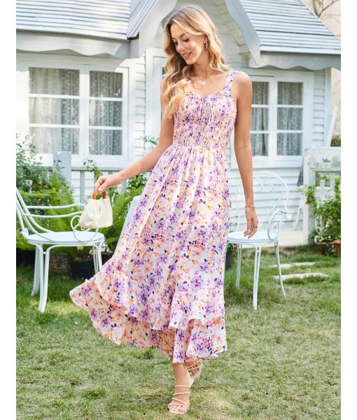 GRACE KARIN Women's 2025 Summer Floral Boho Dress Square Neck Strapped Swing A Line Sundress Beach Long Maxi Outfits
