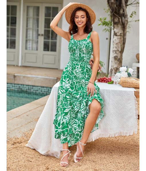 GRACE KARIN Women's 2025 Summer Floral Boho Dress Square Neck Strapped Swing A Line Sundress Beach Long Maxi Outfits