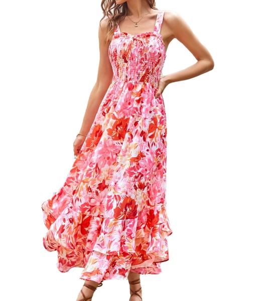 GRACE KARIN Women's 2025 Summer Floral Boho Dress Square Neck Strapped Swing A Line Sundress Beach Long Maxi Outfits