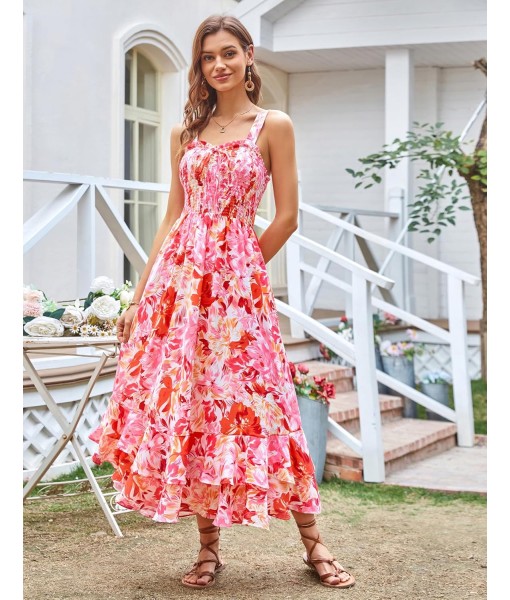 GRACE KARIN Women's 2025 Summer Floral Boho Dress Square Neck Strapped Swing A Line Sundress Beach Long Maxi Outfits
