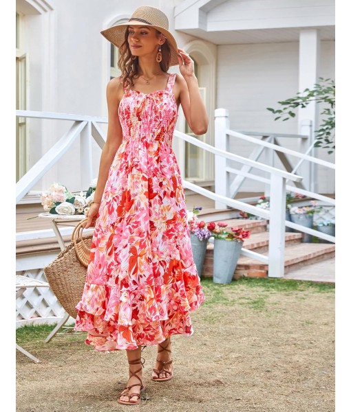 GRACE KARIN Women's 2025 Summer Floral Boho Dress Square Neck Strapped Swing A Line Sundress Beach Long Maxi Outfits