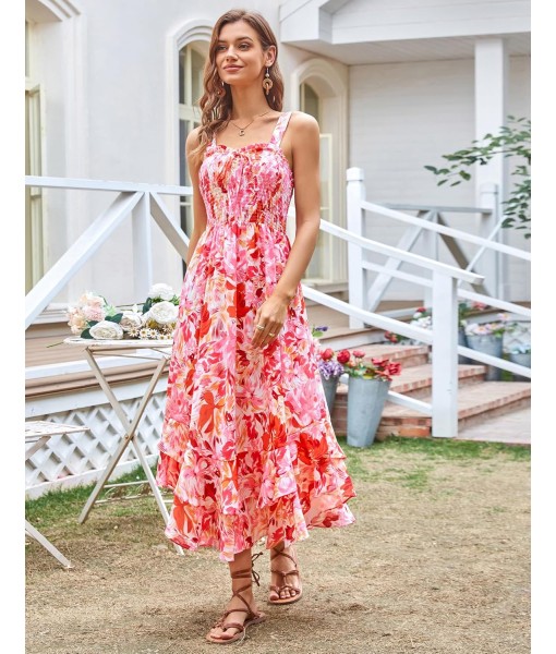 GRACE KARIN Women's 2025 Summer Floral Boho Dress Square Neck Strapped Swing A Line Sundress Beach Long Maxi Outfits