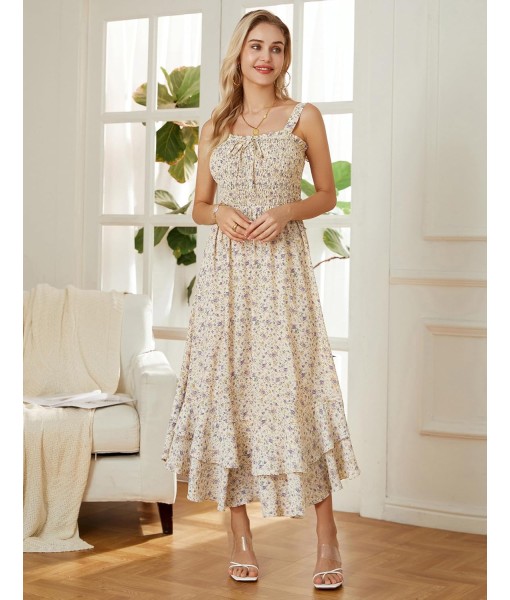 GRACE KARIN Women's 2025 Summer Floral Boho Dress Square Neck Strapped Swing A Line Sundress Beach Long Maxi Outfits
