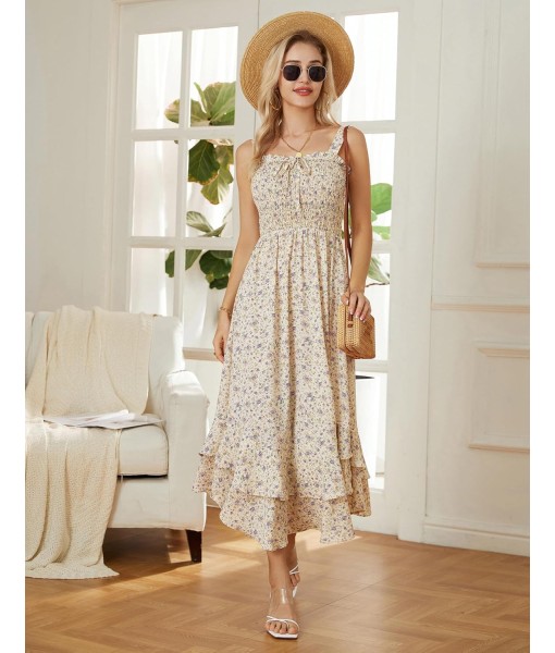 GRACE KARIN Women's 2025 Summer Floral Boho Dress Square Neck Strapped Swing A Line Sundress Beach Long Maxi Outfits