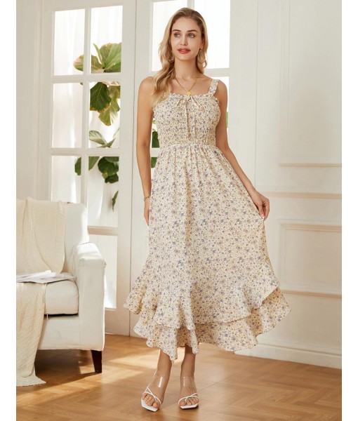 GRACE KARIN Women's 2025 Summer Floral Boho Dress Square Neck Strapped Swing A Line Sundress Beach Long Maxi Outfits
