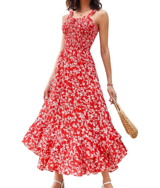 GRACE KARIN Women's 2025 Summer Floral Boho Dress Square Neck Strapped Swing A Line Sundress Beach Long Maxi Outfits