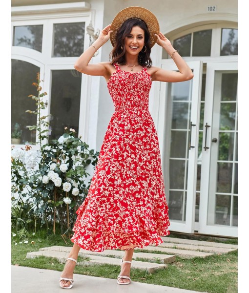GRACE KARIN Women's 2025 Summer Floral Boho Dress Square Neck Strapped Swing A Line Sundress Beach Long Maxi Outfits