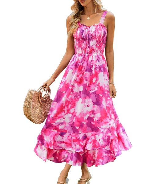 GRACE KARIN Women's 2025 Summer Floral Boho Dress Square Neck Strapped Swing A Line Sundress Beach Long Maxi Outfits