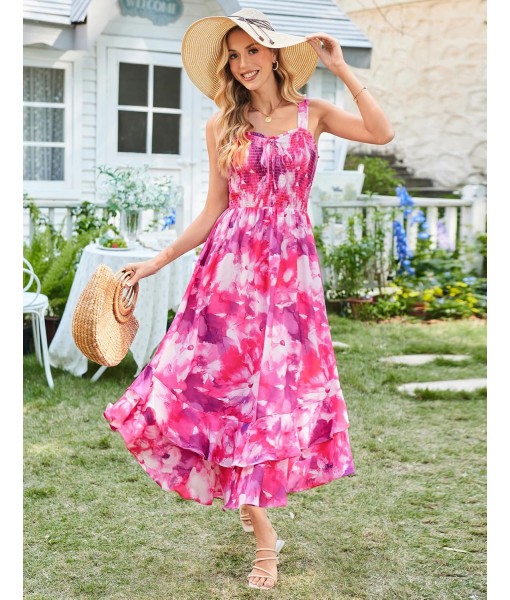GRACE KARIN Women's 2025 Summer Floral Boho Dress Square Neck Strapped Swing A Line Sundress Beach Long Maxi Outfits