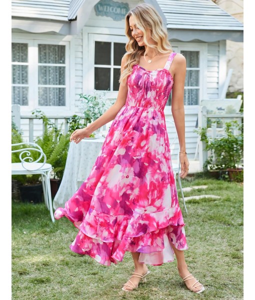 GRACE KARIN Women's 2025 Summer Floral Boho Dress Square Neck Strapped Swing A Line Sundress Beach Long Maxi Outfits