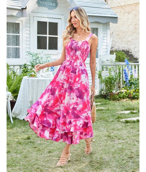 GRACE KARIN Women's 2025 Summer Floral Boho Dress Square Neck Strapped Swing A Line Sundress Beach Long Maxi Outfits