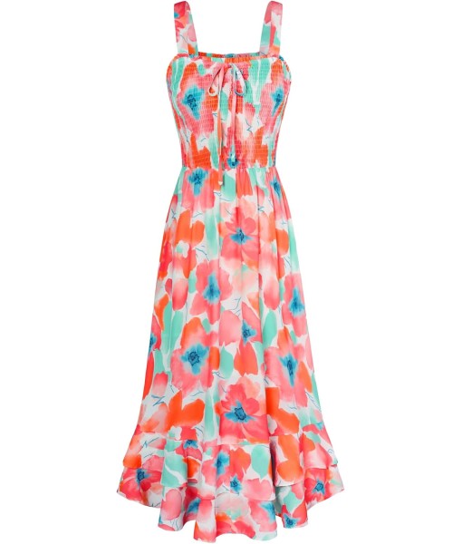 GRACE KARIN Women's 2025 Summer Floral Boho Dress Square Neck Strapped Swing A Line Sundress Beach Long Maxi Outfits