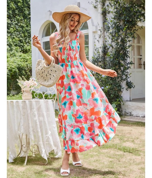 GRACE KARIN Women's 2025 Summer Floral Boho Dress Square Neck Strapped Swing A Line Sundress Beach Long Maxi Outfits
