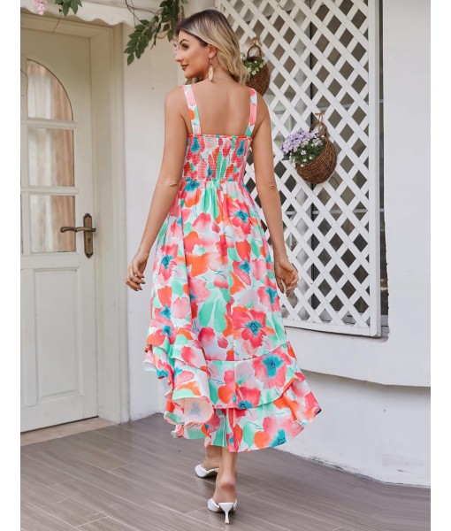 GRACE KARIN Women's 2025 Summer Floral Boho Dress Square Neck Strapped Swing A Line Sundress Beach Long Maxi Outfits
