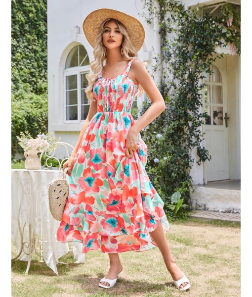 GRACE KARIN Women's 2025 Summer Floral Boho Dress Square Neck Strapped Swing A Line Sundress Beach Long Maxi Outfits