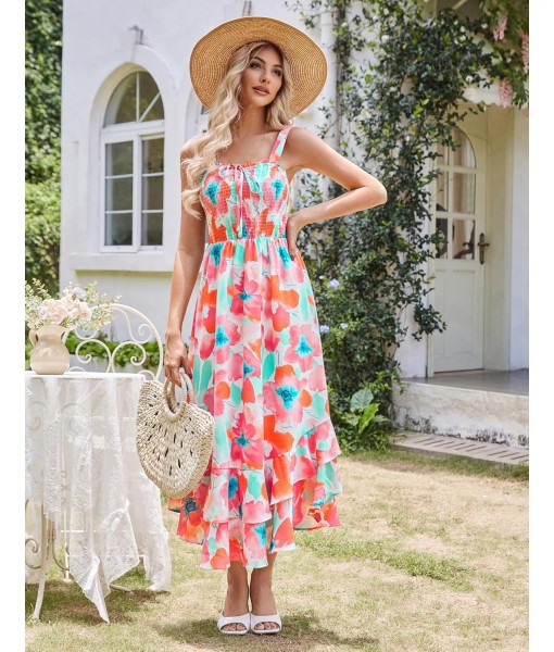 GRACE KARIN Women's 2025 Summer Floral Boho Dress Square Neck Strapped Swing A Line Sundress Beach Long Maxi Outfits