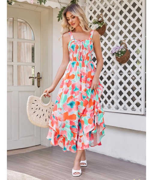 GRACE KARIN Women's 2025 Summer Floral Boho Dress Square Neck Strapped Swing A Line Sundress Beach Long Maxi Outfits