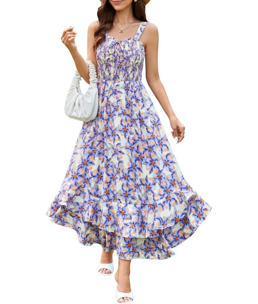 GRACE KARIN Women's 2025 Summer Floral Boho Dress Square Neck Strapped Swing A Line Sundress Beach Long Maxi Outfits