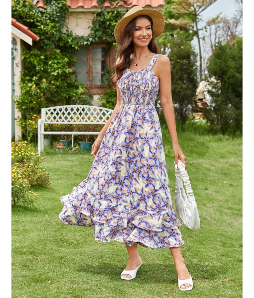 GRACE KARIN Women's 2025 Summer Floral Boho Dress Square Neck Strapped Swing A Line Sundress Beach Long Maxi Outfits