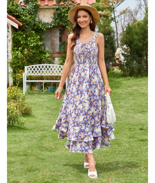 GRACE KARIN Women's 2025 Summer Floral Boho Dress Square Neck Strapped Swing A Line Sundress Beach Long Maxi Outfits