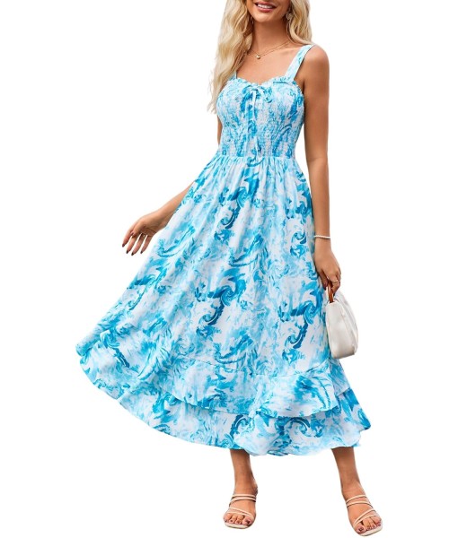 GRACE KARIN Women's 2025 Summer Floral Boho Dress Square Neck Strapped Swing A Line Sundress Beach Long Maxi Outfits
