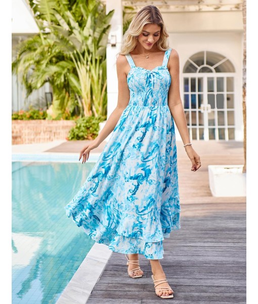 GRACE KARIN Women's 2025 Summer Floral Boho Dress Square Neck Strapped Swing A Line Sundress Beach Long Maxi Outfits