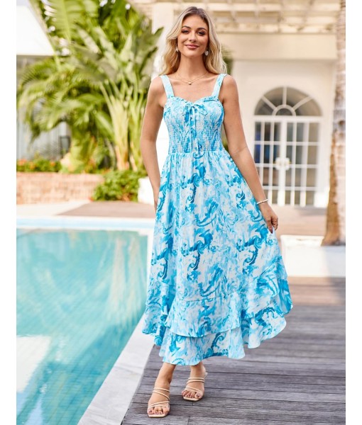 GRACE KARIN Women's 2025 Summer Floral Boho Dress Square Neck Strapped Swing A Line Sundress Beach Long Maxi Outfits