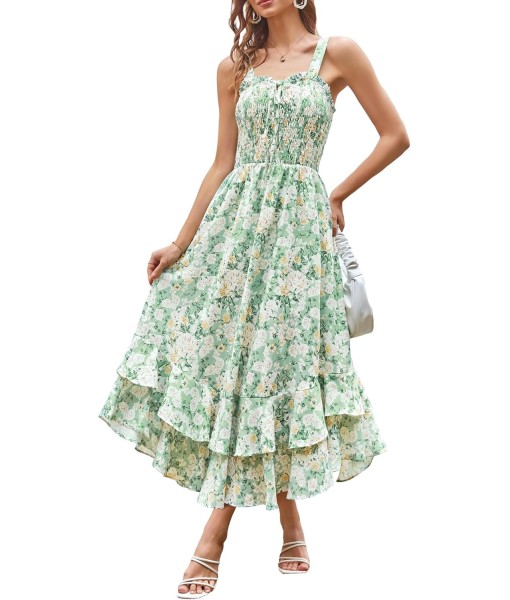 GRACE KARIN Women's 2025 Summer Floral Boho Dress Square Neck Strapped Swing A Line Sundress Beach Long Maxi Outfits