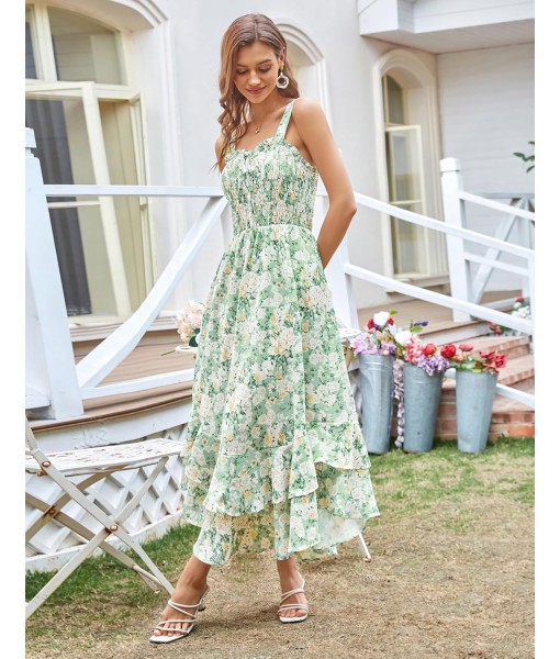 GRACE KARIN Women's 2025 Summer Floral Boho Dress Square Neck Strapped Swing A Line Sundress Beach Long Maxi Outfits