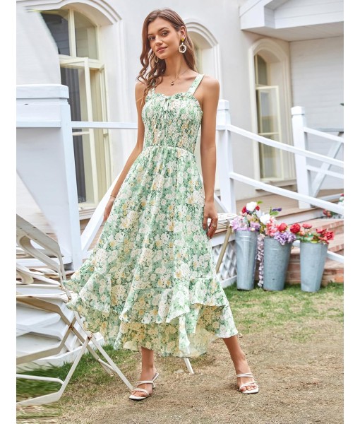 GRACE KARIN Women's 2025 Summer Floral Boho Dress Square Neck Strapped Swing A Line Sundress Beach Long Maxi Outfits