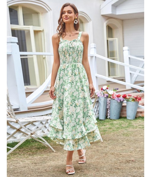 GRACE KARIN Women's 2025 Summer Floral Boho Dress Square Neck Strapped Swing A Line Sundress Beach Long Maxi Outfits