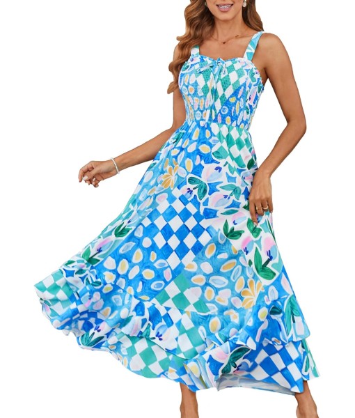GRACE KARIN Women's 2025 Summer Floral Boho Dress Square Neck Strapped Swing A Line Sundress Beach Long Maxi Outfits