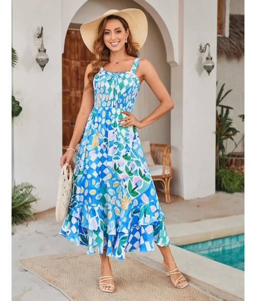 GRACE KARIN Women's 2025 Summer Floral Boho Dress Square Neck Strapped Swing A Line Sundress Beach Long Maxi Outfits