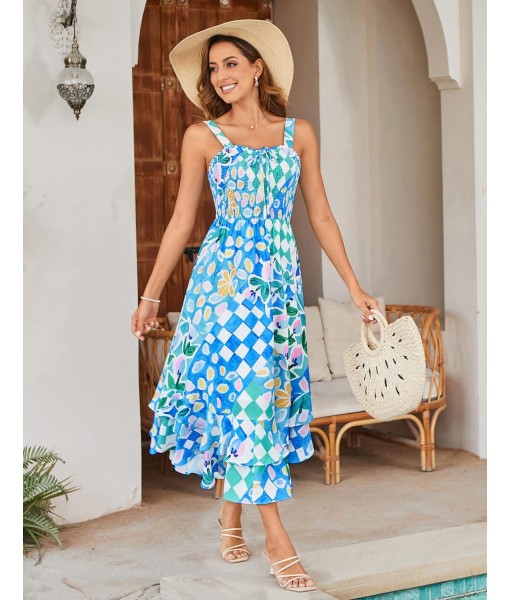 GRACE KARIN Women's 2025 Summer Floral Boho Dress Square Neck Strapped Swing A Line Sundress Beach Long Maxi Outfits