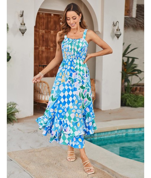 GRACE KARIN Women's 2025 Summer Floral Boho Dress Square Neck Strapped Swing A Line Sundress Beach Long Maxi Outfits