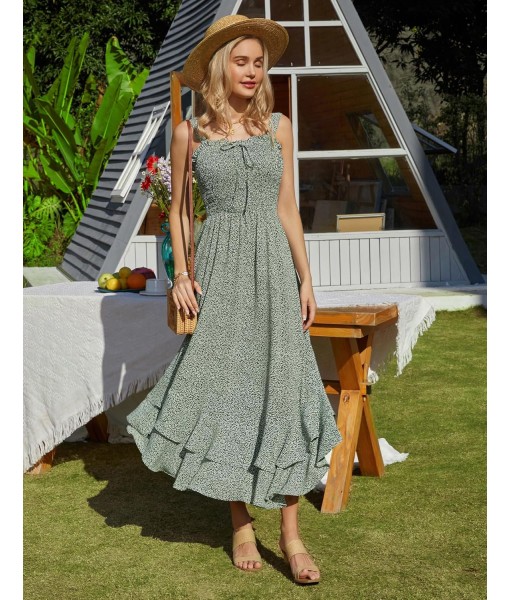 GRACE KARIN Women's 2025 Summer Floral Boho Dress Square Neck Strapped Swing A Line Sundress Beach Long Maxi Outfits