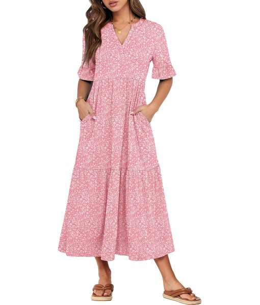 ANRABESS Women's Casual Summer Ruffle Short Sleeve T Shirts Maxi Dress 2025 Fall V Neck Flowy Tiered Boho Beach Dresses