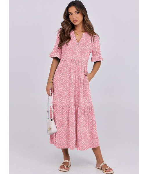 ANRABESS Women's Casual Summer Ruffle Short Sleeve T Shirts Maxi Dress 2025 Fall V Neck Flowy Tiered Boho Beach Dresses