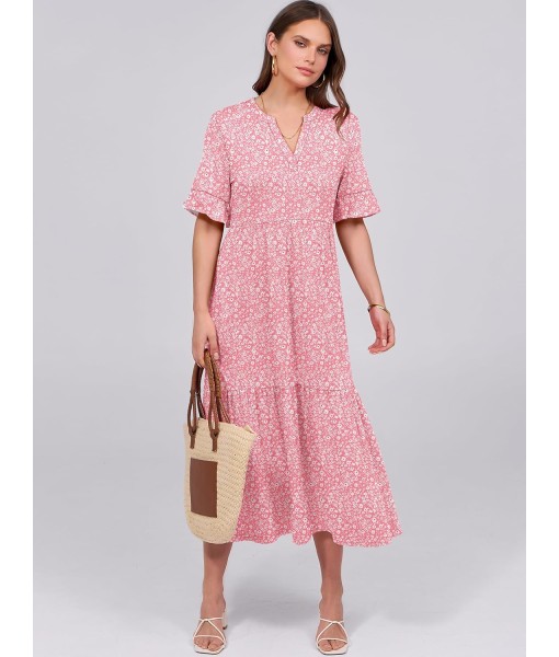 ANRABESS Women's Casual Summer Ruffle Short Sleeve T Shirts Maxi Dress 2025 Fall V Neck Flowy Tiered Boho Beach Dresses